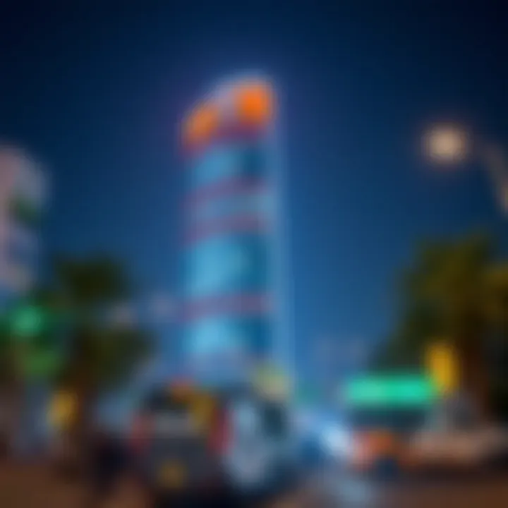 Illuminated Elegance of Al Moosa Tower 2 Nighttime illumination of Al Moosa Tower 2