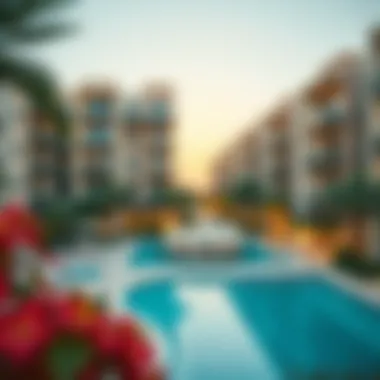 Modern apartment buildings in Al Twar Court with lush green surroundings