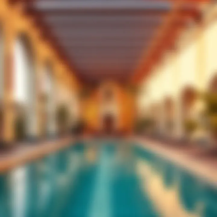 Serene Pool Area at Al Waleed Holiday Homes Elegant swimming pool area surrounded by lush greenery in Al Waleed