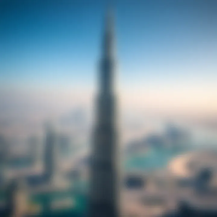 Stunning aerial view of Burj Khalifa towering over Dubai