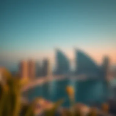 Skyline of Dubai Highlighting Atlantis the Pointe Panoramic skyline view of Dubai featuring Atlantis the Pointe