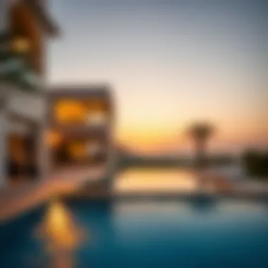 Elegant poolside view of a high-end villa