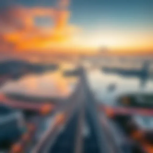 Aerial view of Al Reem Island bridges at sunset