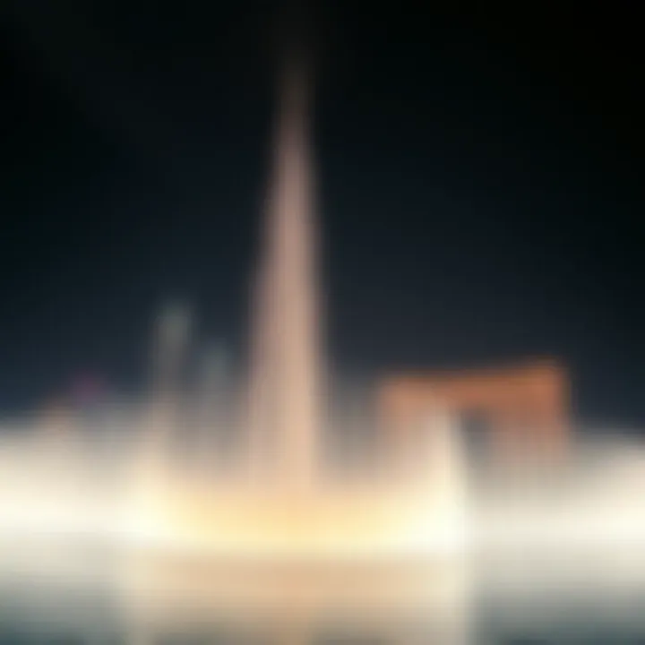 Illuminated Beauty of Burj Khalifa Fountain Spectacular view of Burj Khalifa fountain illuminated at night