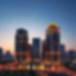 Stunning view of Business Central Towers at twilight