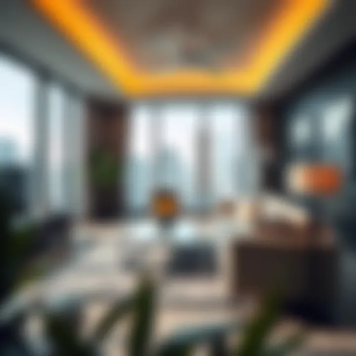 Cozy living area with city views in a one-bedroom apartment