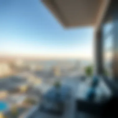 Panoramic view from a balcony in Damac Mykonos overlooking Dubai