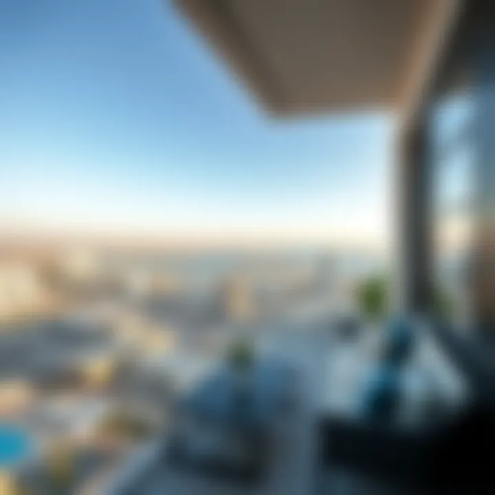 Panoramic view from a balcony in Damac Mykonos overlooking Dubai