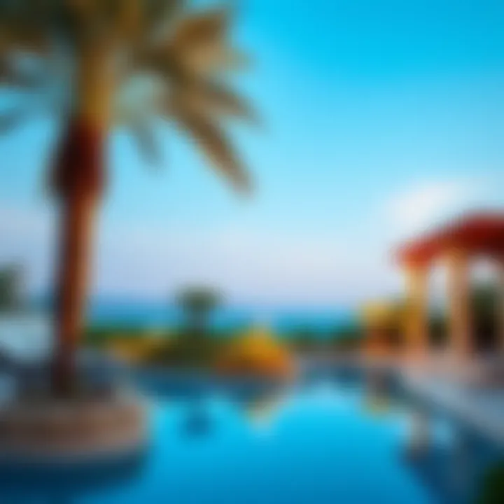 Beautifully landscaped pool area at Damac Mykonos