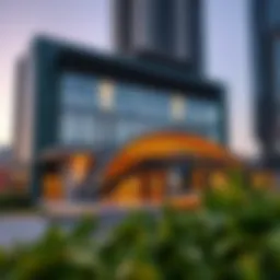 Exterior view of Dubai Festival City Metro Station showcasing modern architecture