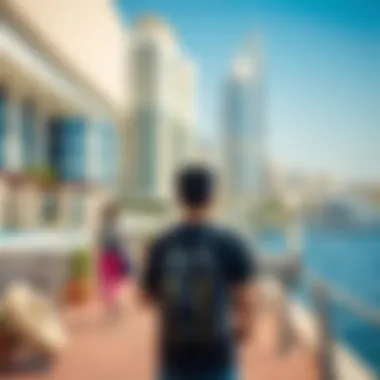 Recreational activities along the marina, featuring walking paths and yachts.