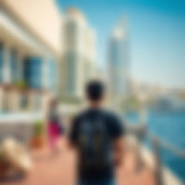 Recreational activities along the marina, featuring walking paths and yachts.