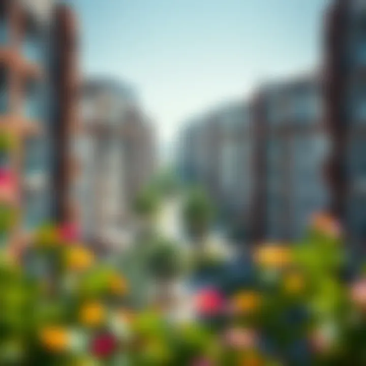 Vibrant Neighborhood Scene A vibrant neighborhood in Dubai filled with residential buildings