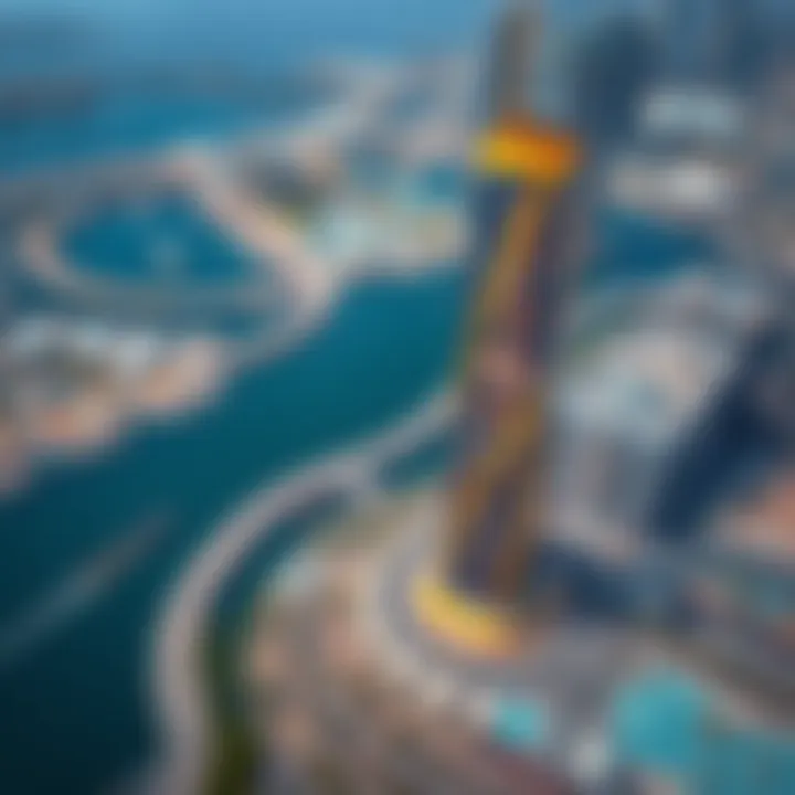 Aerial Perspective of Ajman Creek Tower's Prime Location Aerial view showcasing the location of Ajman Creek Tower