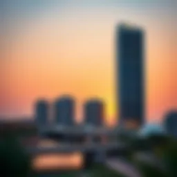 Stunning view of Ajman Creek Tower at sunset