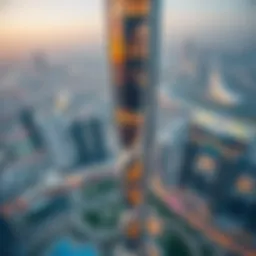 Aerial view of Al Noor Tower showcasing its unique architecture against the Dubai skyline