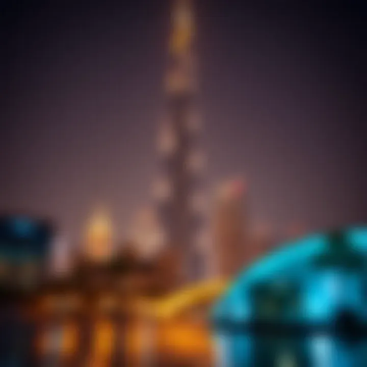 Al Noor Tower illuminated at night, highlighting its prominence in the skyline