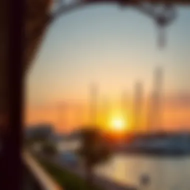 Sunset Over Aldar Marinas Amenities A picturesque sunset view over the waterfront amenities at Aldar Marinas