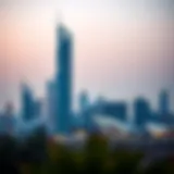 Aneeqa Tower against Dubai Skyline A stunning view of Aneeqa Tower against the Dubai skyline