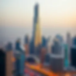 Skyline view of Asprin Tower amidst Dubai's architectural marvels