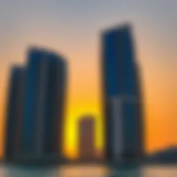 Stunning view of a modern beach tower against the sunset