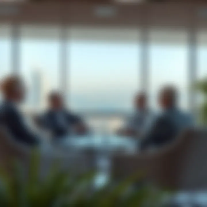 Investment Conversations Near Blue Waters Beach Investors discussing opportunities near Blue Waters Beach in a modern setting