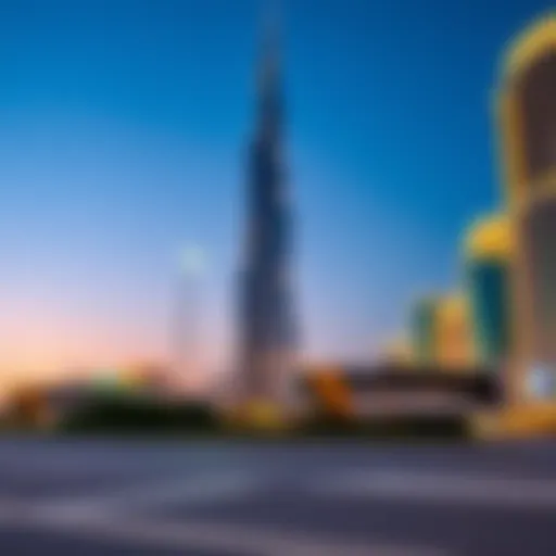 The majestic Burj Khalifa tower illuminated at night