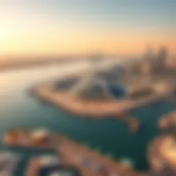 Aerial view of Creek Harbour showcasing its waterfront and skyline.