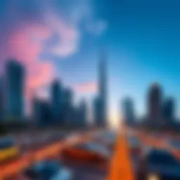 A panoramic view of Dubai's downtown skyline showcasing modern architecture and vibrant city life.