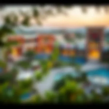 Panorama of Luxury and Nature in Dubai Hills A panoramic view of Dubai Hills showcasing luxury shops and lush greenery