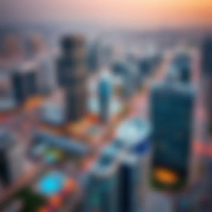 Aerial View of Dubai Tecom Aerial view of Dubai Tecom showcasing its modern architecture and business centers