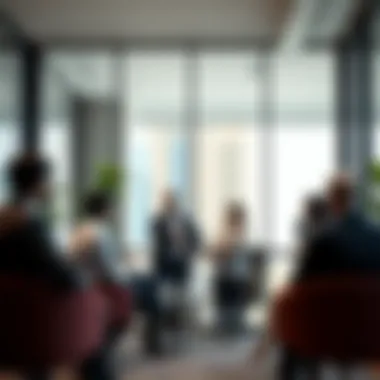 Business Discussions in Dubai Tecom Business professionals engaging in discussions in a Dubai Tecom office