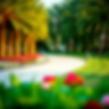 Active Tranquility: Scenic Jogging Path A scenic jogging path bordered by lush greenery and colorful flower beds