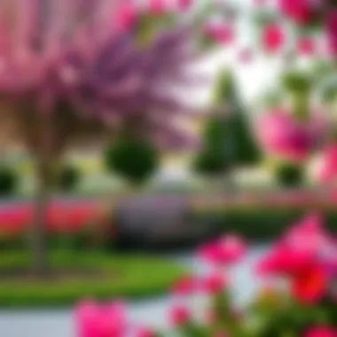 Blossoms of Calm: A Tranquil Park Corner A tranquil corner of a park featuring vibrant flowers and a peaceful seating area