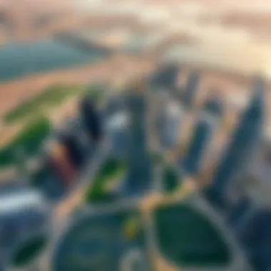 Aerial Perspective of Business Bay Aerial view of Business Bay with Exchange Tower at the center