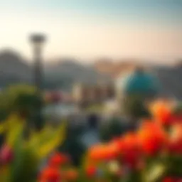 A panoramic view of the Hanging Gardens showcasing the vibrant flora