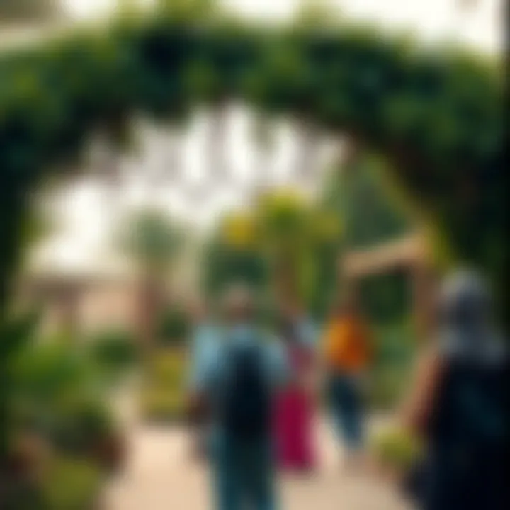 Visitors in the Urban Oasis Visitors enjoying the lush greenery of the urban oasis