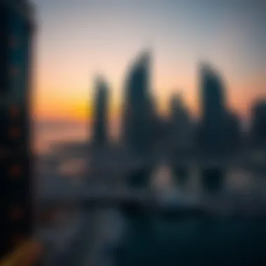 Dubai Marina: A Jewel of Urban Development An artistic representation of the Dubai Marina skyline at sunset.
