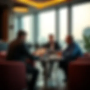 Investment Analysis in Jumeirah Beach 2 Investors analyzing property trends and data at a co-working space near Jumeirah Beach 2