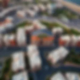 Aerial view of Jumeirah Village Circle showcasing residential buildings
