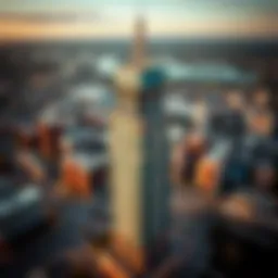 Aerial view of Lake City Tower showcasing its unique architectural design