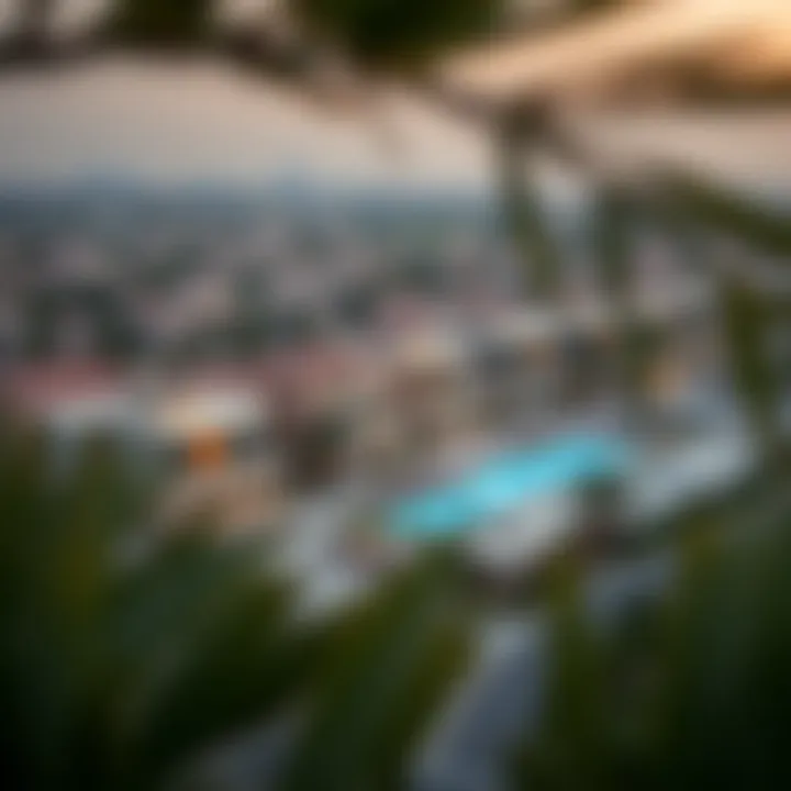 Lavish Neighborhoods of Dubai A panoramic view of a lavish neighborhood in Dubai, highlighting several mansions.