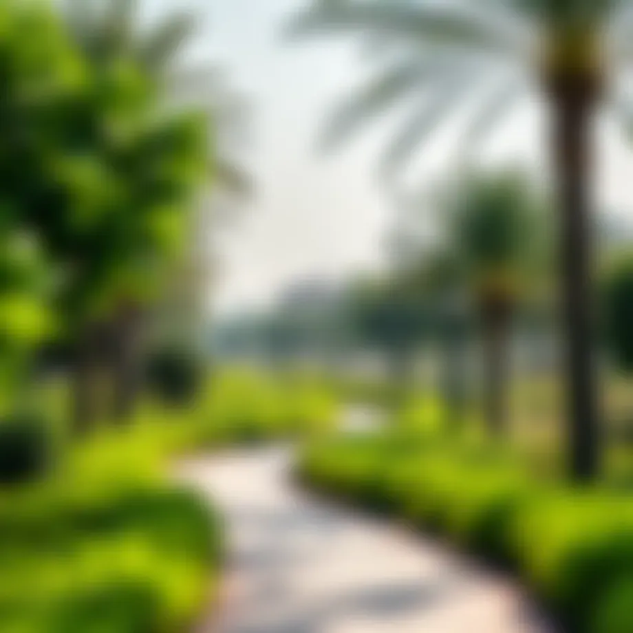 Lush greenery and walking paths in Mirdif Park