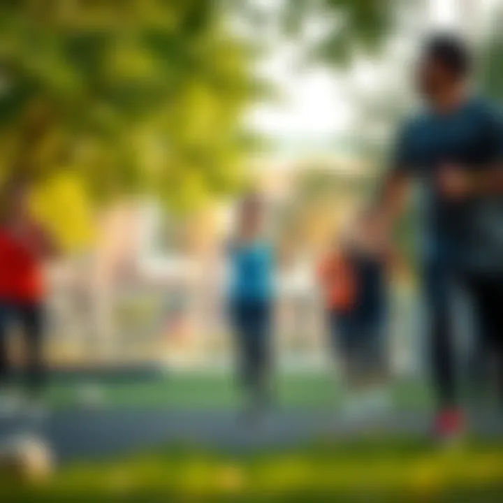Outdoor Fitness Activities in the Park Fitness enthusiasts engaging in outdoor activities at Mirdif Park