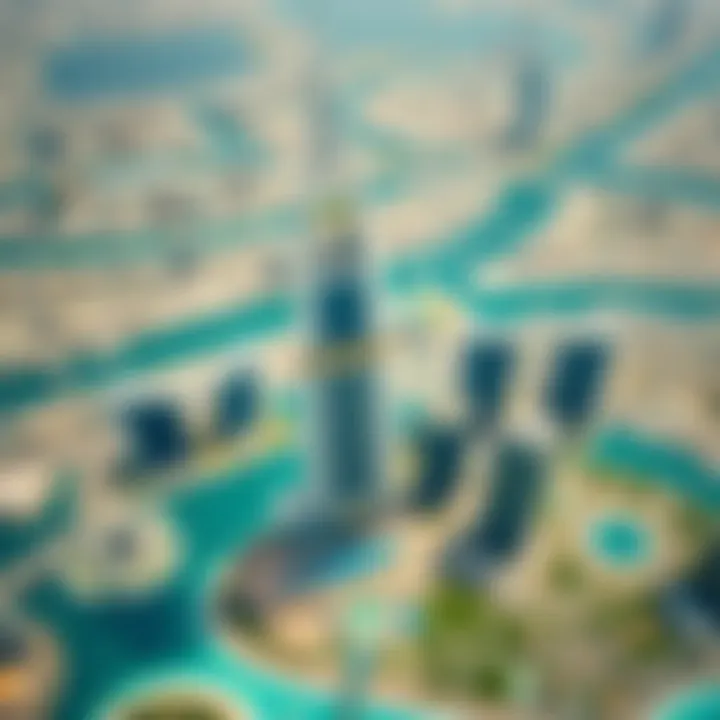 Aerial view of Dubai's real estate market including Palm Tower