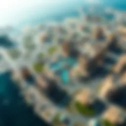 Aerial view of the International City project in Dubai showcasing its layout and design.