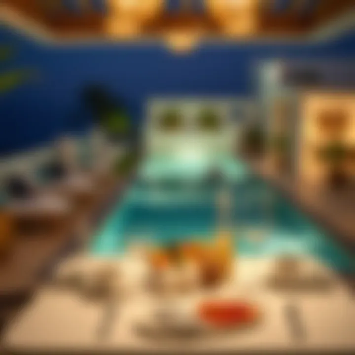 Gourmet Dining Experience by the Poolside Elegant dining setup near a private hotel pool