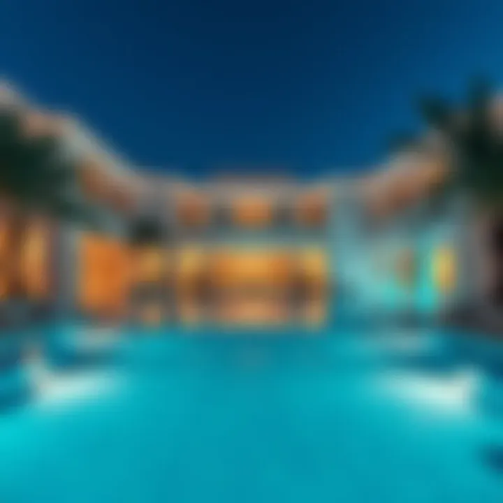 Architectural Marvel of a Private Pool Hotel View of a stunning hotel exterior with private pool