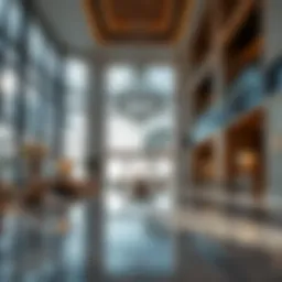 Luxurious lobby of Raffles The Palm showcasing architectural elegance