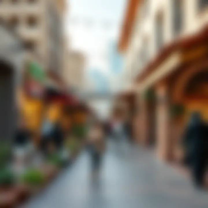 Marketplace Experience in Dubai Hills A bustling marketplace in Dubai Hills with shoppers enjoying their day